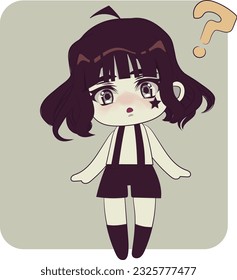 Retro style chibi girl with dark short hair 