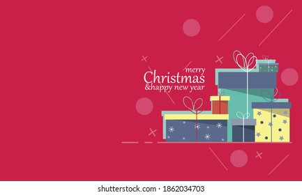 
Retro style Christmas card with trendy New Year gifts for everyone. Flat design. Vector
