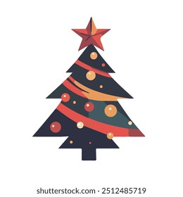 Elementos de decoración de Navidad de estilo retro, estrella árbol de Navidad, diseño de archivo de Vector esencial, material de Navidades, Elementos esenciales de vacaciones, pino rojo verde, vacaciones