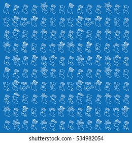 Retro Style Christmas pattern. different socks. Wrapping Paper. blue background