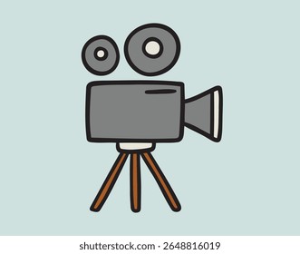 Retro style cinema camera for vintage filming and video production. Vector illustration