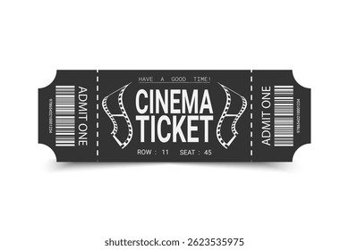 Retro style cinema ticket template design with filmstrip emblem. Movie ticket design. Vector illustration