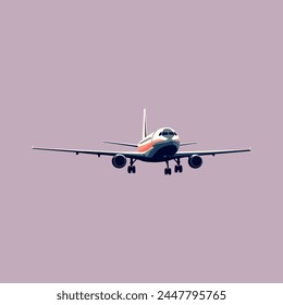 Retro style clipart of airplane flying, taking off, landing, ruling. Isolated vector illustration of aircraft in the sky for cargo or passenger transportation