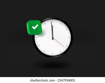 Retro style clock with checkmark icon. 3d vector illustration


