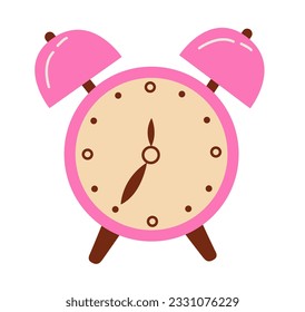 Retro style clock for waking up. Carton vintage timepiece with bells. Pink alarm clock flat vector illustration. - Powered by Shutterstock - Get 15% off with code: PIKWIZARD15