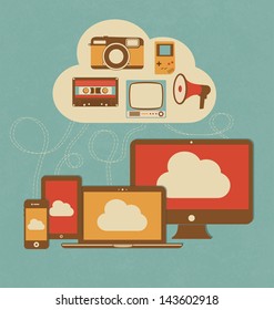 Retro Style Cloud Concept Illustration