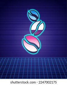 Retro style Coffee beans icon isolated futuristic landscape background. 80s fashion party. Vector