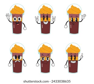Retro style coffee character isolated set. Vector cartoon graphic design element illustration