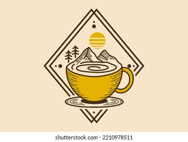 Retro style coffee cup and mountain illustration design