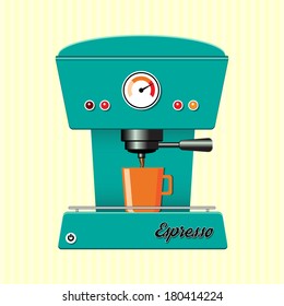 Retro style coffee maker on candy-stripe background. EPS10 vector format