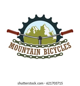Retro style color mountain bicycle club logo, outdoor mountainbiking service company label