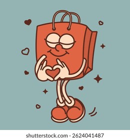 Retro style colored shopping bag mascot, package for  sale promotion and marketing