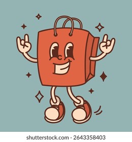 Retro style colored shopping bag mascot, package for  sale promotion and marketing