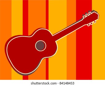 Retro style colorful acoustic guitar musical instrument illustration in a vintage pop art style vector design