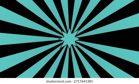 Estilo retro cómic turquesa y negro patrón de explosión con forma de estrella central