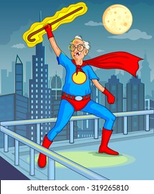 Retro style comics Superhero old man showing is power strength in vector