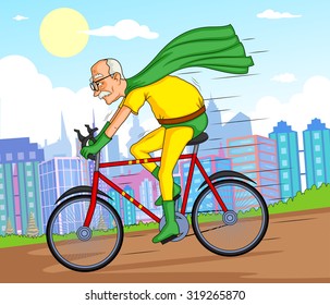 Retro style comics Superhero old man showing is power strength in vector