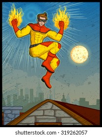 Retro style comics Superhero showing is power strength in vector