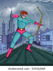 Retro style comics Superhero showing is power strength in vector