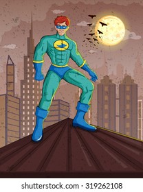 Retro style comics Superhero showing is power strength in vector