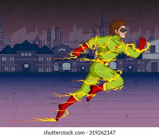 Retro style comics Superhero showing is power strength in vector