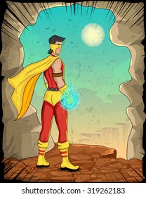 Retro style comics Superhero showing is power strength in vector