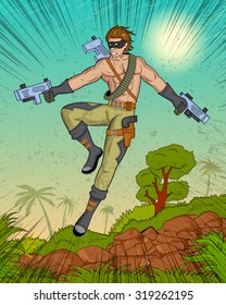 Retro style comics Superhero showing is power strength in vector