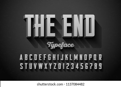 Retro Style Condensed 3d Font, The End Title Vector Illustration