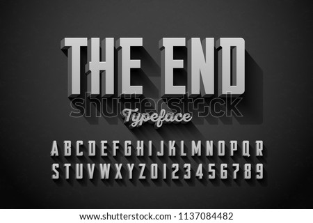 Retro style condensed 3d font, The End title vector illustration