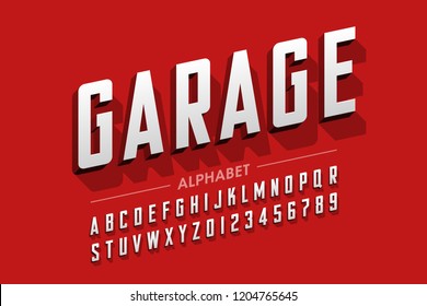 Retro style condensed typeface, vintage alphabet letters and numbers vector illustration