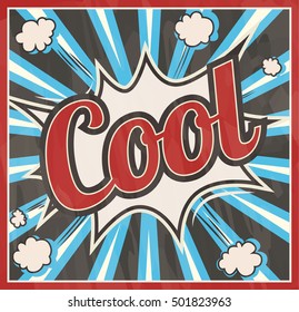 Retro style Cool signboard Background. Boom comic book explosion vector template