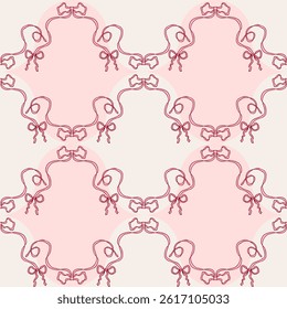 Retro style coquette ribbon bow frame seamless pattern. Aesthetic print for fabric, paper, textile. Hand drawn vector illustration.


