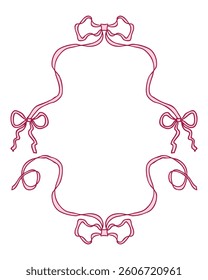 Retro style coquette ribbon frame with bows. Perfect print for wedding invitations, anniversary cards, labels. Hand drawn vector illustration.


