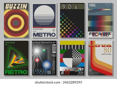 Retro style cover design collection. old packaging graphic, magazine, poster layout template.