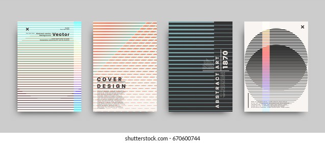 Retro style covers templates set. Futuristic, pixels and memphis patterns and elements for posters, placards, banners, flyers or brochures designs. Vector illustrations.