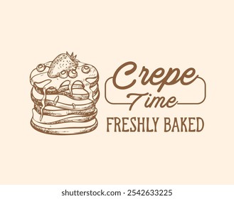 Retro style "Crepe Time" illustration with a modern twist. Perfect for adding a touch of nostalgia to your designs