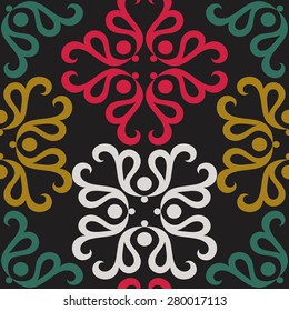 Retro style damask beautiful background with rich ornamentation, fashioned seamless pattern, vintage vector wallpaper, floral wrapping paper, swatch fabric for decoration and design