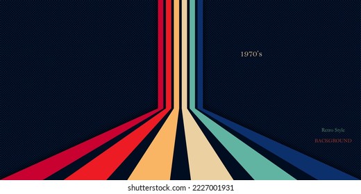 Retro style dark navy background with colorful perspective stripes lines vintage design
