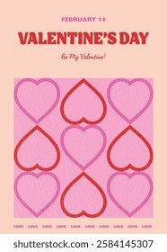 Retro style Valentine’s Day greeting card. Geometric design with heart. Vector illustration