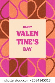 Retro style Valentine’s Day greeting card. Geometric design with heart. Vector illustration