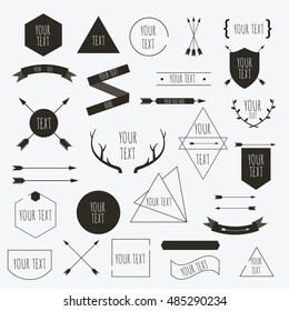 Retro style Design elements: arrows, boho, hipster, labels, ribbons, symbols, logos. Vector illustration .