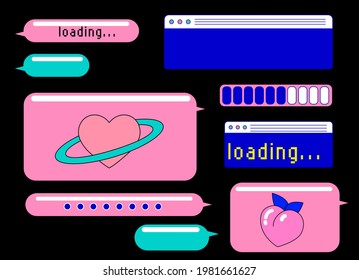 Escritorio de estilo retro con cuadros de mensaje, ventana de consola de terminal y elementos de interfaz de usuario.