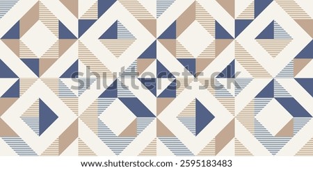 Retro style diagonal stripes and angular shapes. quilt blocks design, seamless repeating vector pattern, Abstract simple geometric background for fabric, textile design or interior decoration. colors