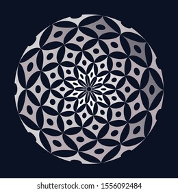 retro style diamond circles mandala in silver black shades