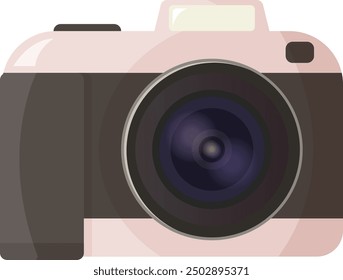 Retro style digital camera with lens, isolated on white background