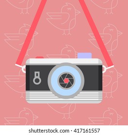 Retro style digital camera logo or icon, vector