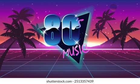 Retro style disco design neon.80's music mix.80s background,Retro background in 80s 90s pop art style. Vapor wave disco party banner in neon colors.futuristic neon sunset.