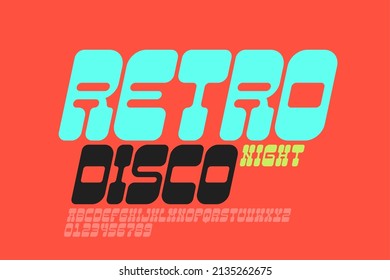 Retro style Disco Night font, vintage design alphabet letters and numbers vector illustration