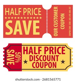 Estilo retro Cupones de descuento Entradas de Vector para marketing y publicidad
