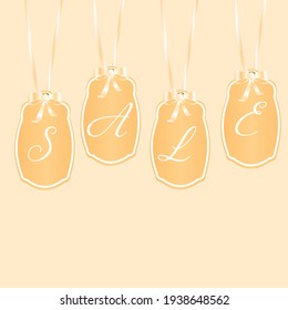 Retro style of discount design for a store in beige color with ribbons and postcards made of cardboard